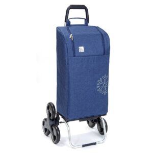 Chariot de courses pliable Sidebag - Sac isotherme ❄️ 42L - Fashion Bleu - 6 roues