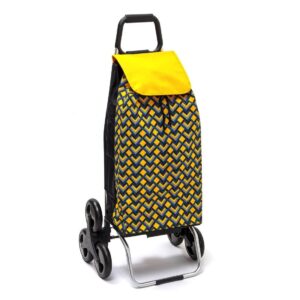 Chariot de courses pliable Sidebag Carlux - Sac 55L - Geometrik Jaune - 6 roues avec verrouillage